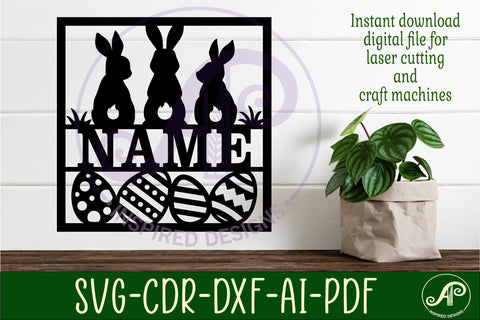 3 Easter bunnies square name wall art sign, SVG file SVG APInspireddesigns 