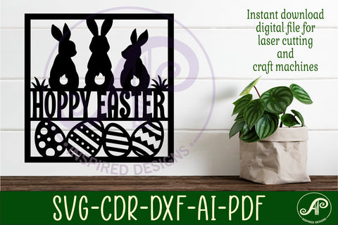 3 Easter bunnies square name wall art sign, SVG file SVG APInspireddesigns 
