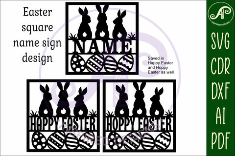 3 Easter bunnies square name wall art sign, SVG file SVG APInspireddesigns 