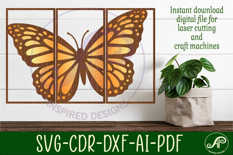 3 panel monarch butterfly, two layer wall art sign, SVG file SVG APInspireddesigns 