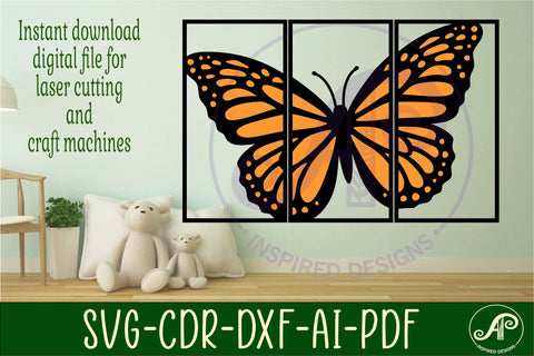 3 panel monarch butterfly, two layer wall art sign, SVG file SVG APInspireddesigns 