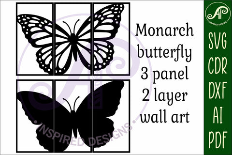 3 panel monarch butterfly, two layer wall art sign, SVG file SVG APInspireddesigns 