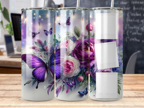3 Photo Purple Butterfly Seamless Tumbler Sublimation Wrap Sublimation BijouBay 
