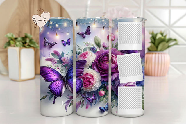 3 Photo Purple Butterfly Seamless Tumbler Sublimation Wrap Sublimation BijouBay 