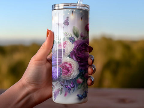 3 Photo Purple Butterfly Seamless Tumbler Sublimation Wrap Sublimation BijouBay 