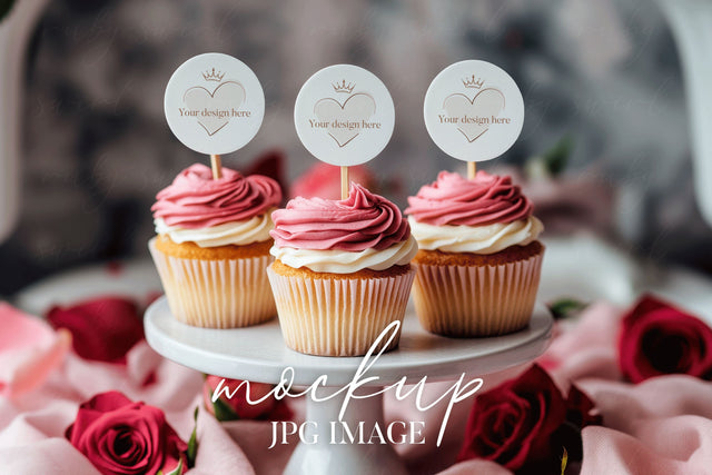 3 Pink & White Valentine Day Cupcake Mockup Mock Up Photo BijouBay 