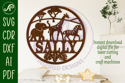 3 Safari animals name sign svg laser cut template SVG APInspireddesigns 