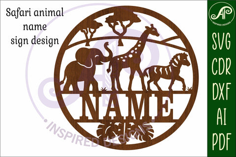 3 Safari animals name sign svg laser cut template SVG APInspireddesigns 