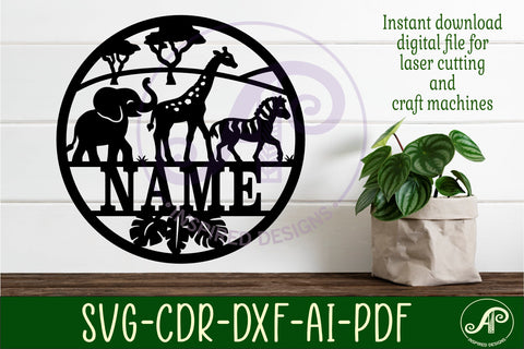 3 Safari animals name sign svg laser cut template SVG APInspireddesigns 