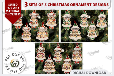 3 Sets Family Christmas Ornaments Laser Cut Bundle SVG Evgenyia Guschina 