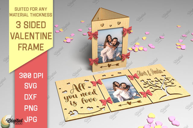 3 Sided Valentine Frame SVG. Photo Frame Laser Cut SVG Evgenyia Guschina 