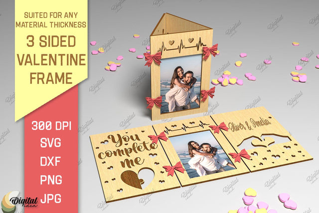 3 Sided Valentine Frame SVG. Photo Frame Laser Cut SVG Evgenyia Guschina 