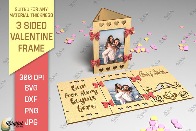 3 Sided Valentine Frame SVG. Photo Frame Laser Cut SVG Evgenyia Guschina 