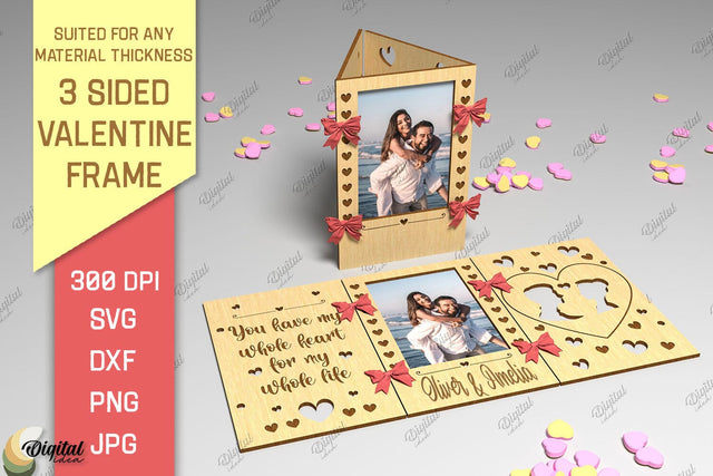 3 Sided Valentine Frame SVG. Photo Frame Laser Cut SVG Evgenyia Guschina 
