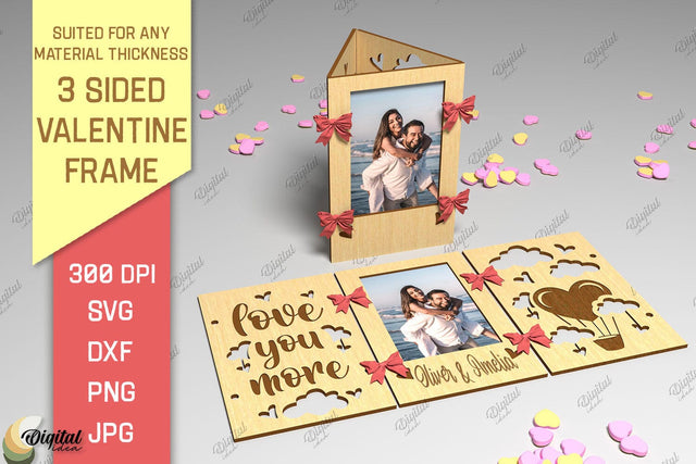 3 Sided Valentine Frame SVG. Photo Frame Laser Cut SVG Evgenyia Guschina 