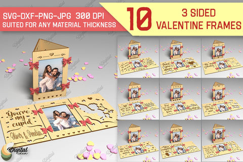 3 Sided Valentine Frames SVG Bundle. Photo Frames Laser Cut SVG Evgenyia Guschina 