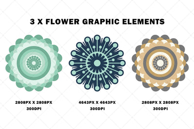 3 X Graphic Design Flower Elements Sublimation Karma Genie Graphics 