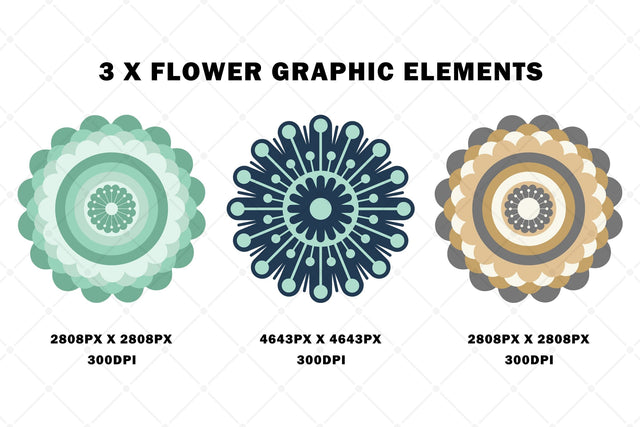 3 X Graphic Design Flower Elements Sublimation Karma Genie Graphics 