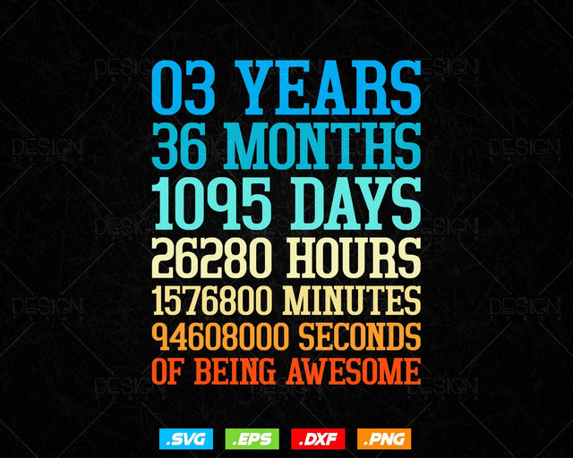 3 Years Of Being Awesome Birthday Svg Png, Retro Vintage Style Happy Birthday Gifts T Shirt Design, Kids Birthday Gift, Birthday Crew Svg SVG DesignDestine 