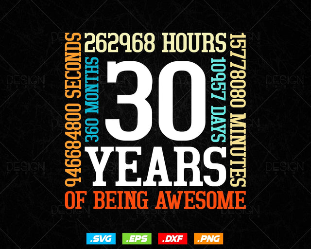 30 Years Of Being Awesome Birthday Svg Png, Retro Vintage Style Happy Birthday Gifts T Shirt Design, Birthday gift svg files for cricut Svg SVG DesignDestine 