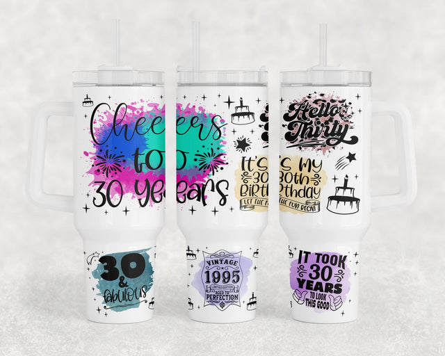 30th Birthday 40oz Tumbler Wrap, 30th Anniversary 40oz Quencher Tumbler Sublimation Design, 30 And Fabulous Tumbler PNG File Sublimation HappyDesignStudio 
