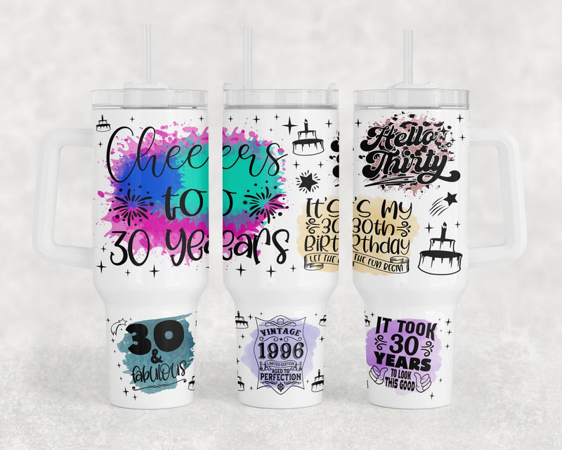 30th Birthday 40oz Tumbler Wrap, 30th Anniversary 40oz Quencher Tumbler Sublimation Design, 30 And Fabulous Tumbler PNG File Sublimation HappyDesignStudio 