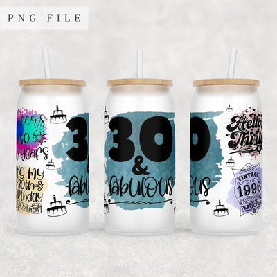 30th Birthday Libbey Glass Can Wrap, 16 Oz Glass Can Sublimation Design, 30th Anniversary Glass Can PNG File, Hello Thirty Glass Can Wrap Sublimation HappyDesignStudio 