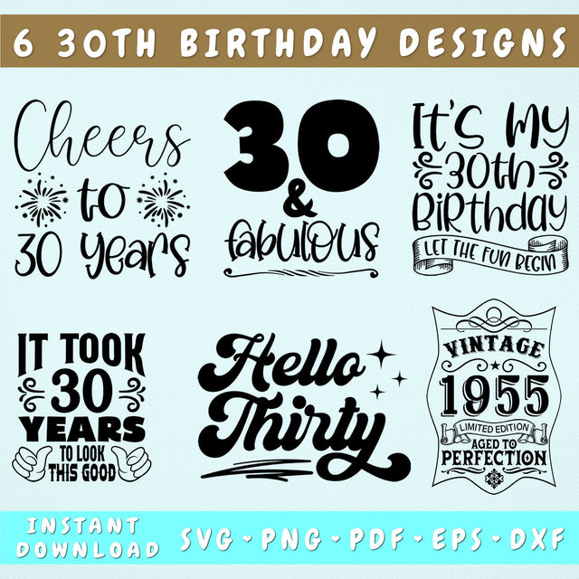 30th Birthday SVG Bundle, 6 Designs, Hello Thirty SVG, 30 And Fabulous SVG, It Took 30 Years To Look This Good SVG, Cheers To 30 Years SVG SVG HappyDesignStudio 