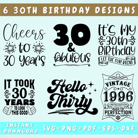 30th Birthday SVG Bundle, 6 Designs, Hello Thirty SVG, 30 And Fabulous SVG, It Took 30 Years To Look This Good SVG, Cheers To 30 Years SVG SVG HappyDesignStudio 