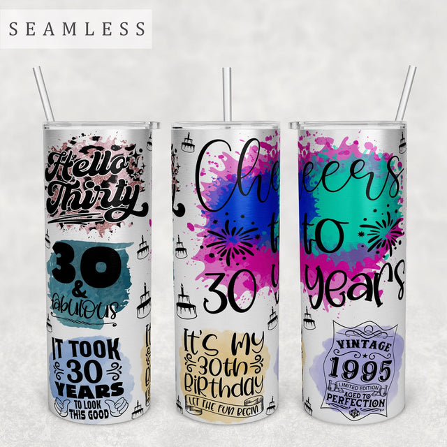 30th Birthday Tumbler Wrap, 20 Oz Skinny Tumbler Sublimation Design, Seamless 30th Anniversary Tumbler PNG, Vintage 1995 Tumbler Wrap Sublimation HappyDesignStudio 