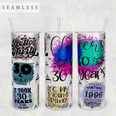30th Birthday Tumbler Wrap, 20 Oz Skinny Tumbler Sublimation Design, Seamless 30th Anniversary Tumbler PNG, Vintage 1996 Tumbler Wrap Sublimation HappyDesignStudio 