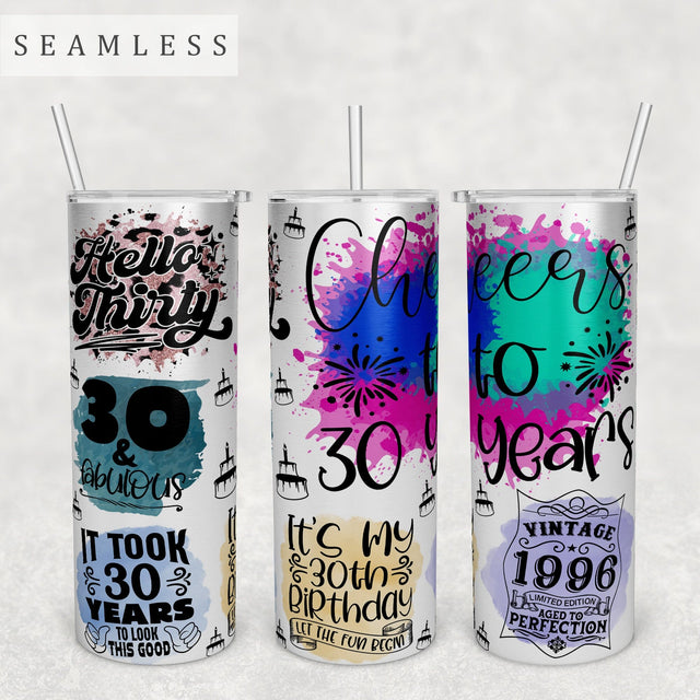 30th Birthday Tumbler Wrap, 20 Oz Skinny Tumbler Sublimation Design, Seamless 30th Anniversary Tumbler PNG, Vintage 1996 Tumbler Wrap Sublimation HappyDesignStudio 