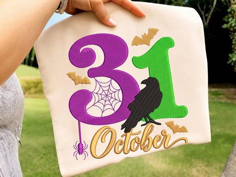 31 October Embroidery Design, Halloween Machine Embroidery File, Spooky Crow Bat Spider Web Pattern, Fall Autumn Embroidery Embroidery/Applique DESIGNS DesignDestine 