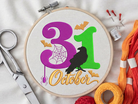 31 October Embroidery Design, Halloween Machine Embroidery File, Spooky Crow Bat Spider Web Pattern, Fall Autumn Embroidery Embroidery/Applique DESIGNS DesignDestine 