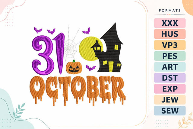 31 October Haunted House Halloween Embroidery Design Embroidery/Applique DESIGNS sg embroidery 