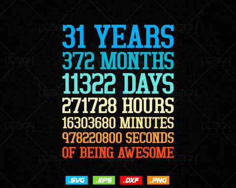 31 Years Of Being Awesome Birthday Svg Png, Retro Vintage Style Happy Birthday Gifts T Shirt Design, Birthday gift svg files for cricut Svg SVG DesignDestine 