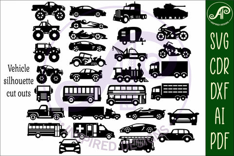 32 Vehicle cut out designs, laser cut file, shapes. SVG SVG APInspireddesigns 
