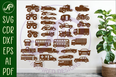 32 Vehicle cut out designs, laser cut file, shapes. SVG SVG APInspireddesigns 