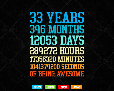 33 Years Of Being Awesome Birthday Svg Png, Retro Vintage Style Happy Birthday Gifts T Shirt Design, Birthday gift svg files for cricut Svg SVG DesignDestine 