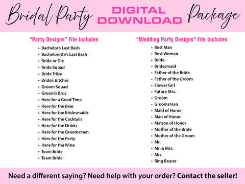 35+ Bridal Designs for bachelor/bachelorette/bridal party bundle! SVG Two Cats Crafting 