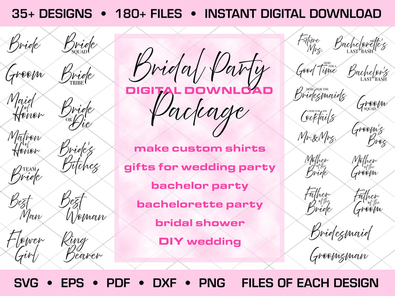 35+ Bridal Designs for bachelor/bachelorette/bridal party bundle! SVG Two Cats Crafting 