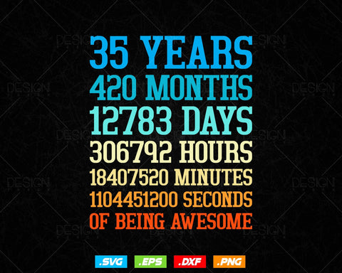 35 Years Of Being Awesome Birthday Svg Png, Retro Vintage Style Happy Birthday Gifts T Shirt Design, Birthday gift svg files for cricut Svg SVG DesignDestine 