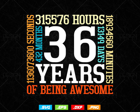 36 Years Of Being Awesome Birthday Svg Png, Retro Vintage Style Happy Birthday Gifts T Shirt Design, Birthday gift svg files for cricut Svg SVG DesignDestine 