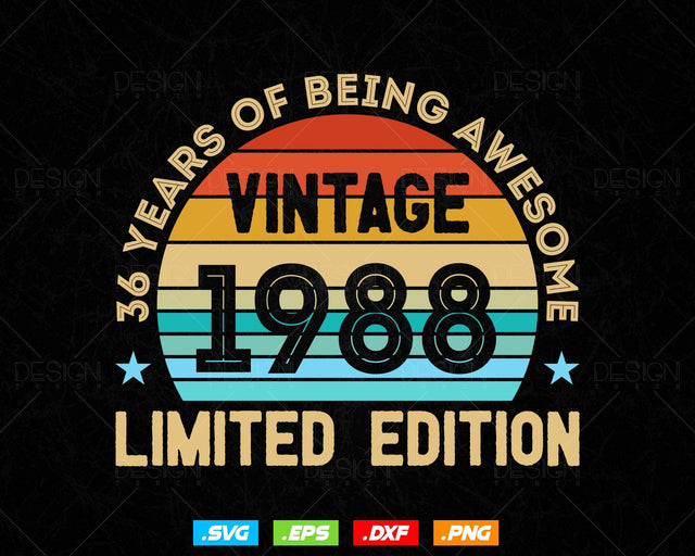36 Years Of Being Awesome Vintage Limited Edition Birthday Vector T shirt Design Png Svg Files, Birthday gift svg files for cricut SVG DesignDestine 
