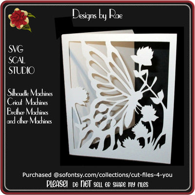382 Butterfly and Flower Openwork Card | Multiple Machine Formats SVG Designs by Rae 