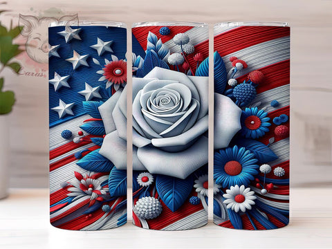 3D 4th Of July American Flag Flowers 20oz Tumbler Png, Straight & Tapered Tumbler Png, American Flag Tumbler Png, Digital Download PNG Sublimation Lara' s Designs 