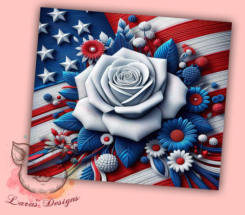 3D 4th Of July American Flag Flowers 20oz Tumbler Png, Straight & Tapered Tumbler Png, American Flag Tumbler Png, Digital Download PNG Sublimation Lara' s Designs 