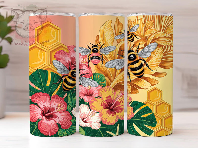 3D Abstract Floral Bee Tumbler, Abstract Floral, Nature Theme, Elegant Design, Vibrant Colors, 20Oz Tumbler, Sublimation Wrap Sublimation Lara' s Designs 