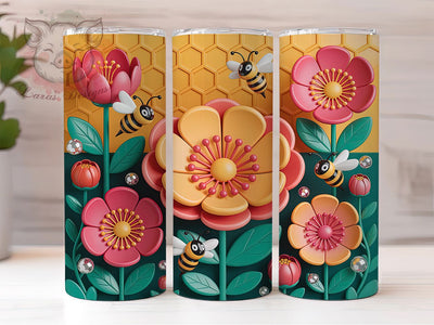 3D Abstract Floral Bee Tumbler, Abstract Floral, Nature Theme, Elegant Design, Vibrant Colors, 20Oz Tumbler, Sublimation Wrap Sublimation Lara' s Designs 