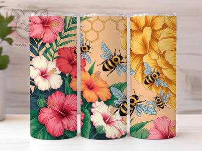 3D Abstract Floral Bee Tumbler, Abstract Floral, Nature Theme, Elegant Design, Vibrant Colors, 20Oz Tumbler, Sublimation Wrap Sublimation Lara' s Designs 